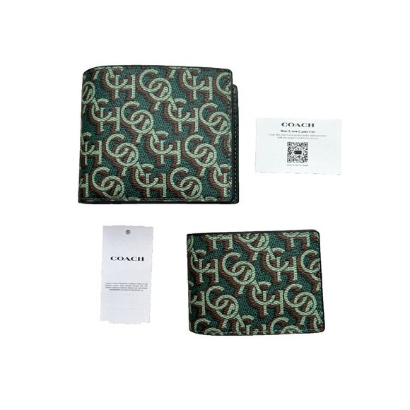 Coach Men's 3-In-1 Wallet Printed Coated Canvas Monogram Amazon Green - Picture 1 of 6